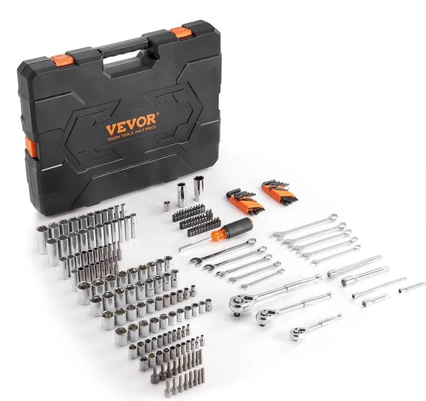 VEVOR Mechanics Tool Set And Socket Set,  Drive Deep And Standard Sockets, 205 Pcs SAE And Metric Mechanic Tool Kit With Bits, Combination Wrench, Hex Wrenches, Accessories, Storage Case