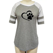 Dog Paw Print T-shirt Top for Woman